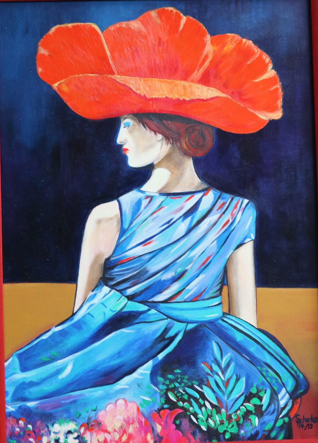 Frau mit Mohnblumenhut